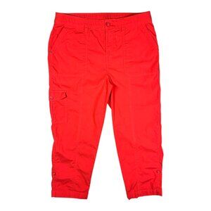 Chico's Size 1.5 (10) Cropped Coral Red Pants Roll Cuffs Cotton